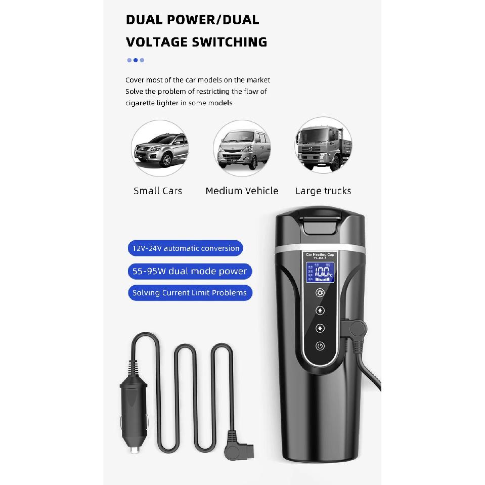 R31 450ml Car Heating Cup 12v/24v Portable Electric Kettle Smart Touch Screen Thermal Mug Temperature Adjustable Car Heating Mug