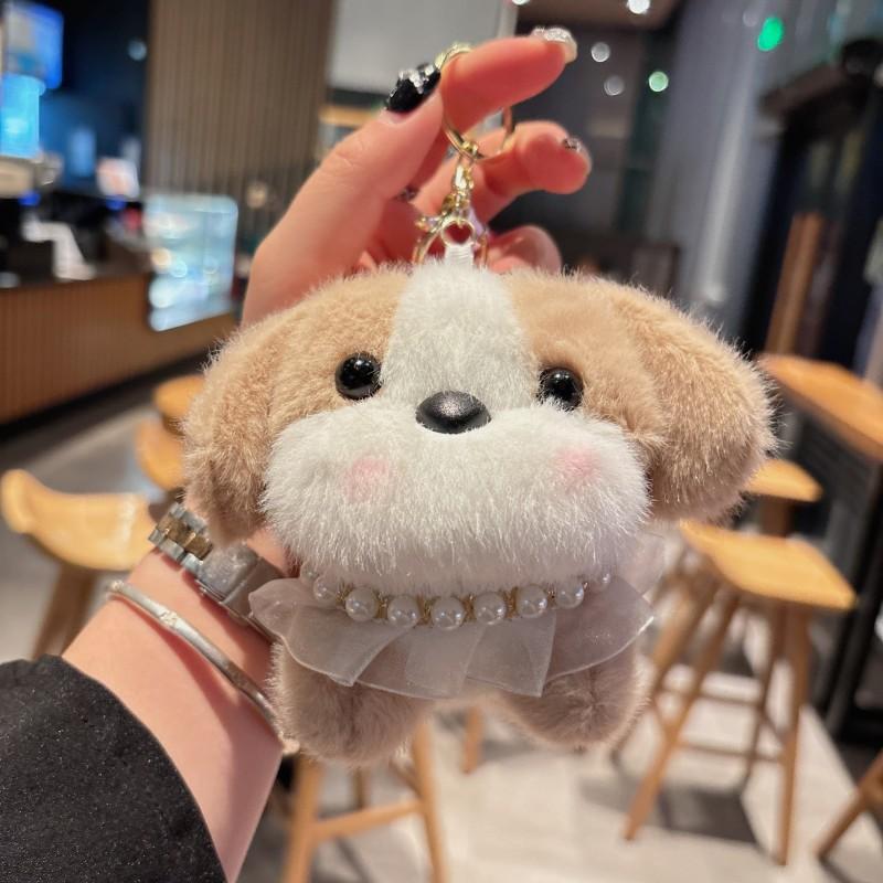 Lovely Fluffy Blush Puppy Pendant Stylish Backpack Car Pendant For Girl Women Couple Birthday Present Keyfob Bag Charm