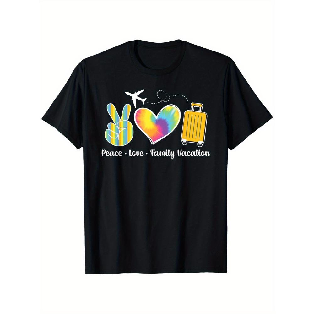 

Peace Love Family Vacation Pattern T-Shirt Breathable Crew Neck Short Sleeve Top S