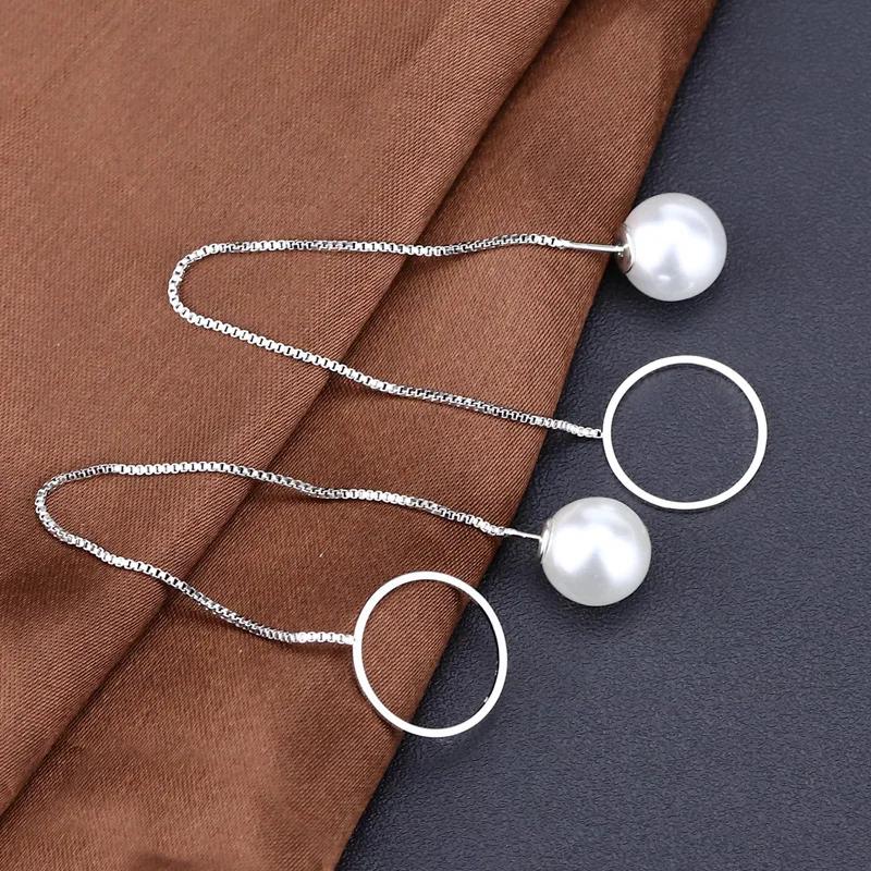 

Wholesale Pearl Silver Earrings Temperament Silver Line Stud Earrings for Women Round Circle White Good Brincos