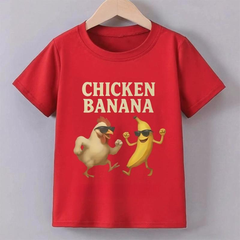 Banana Chicken Print Children Tshirts Summer Casual Fashion Funny Meme Short Sleeve Kids Tops Colorful ONeck Tshirts