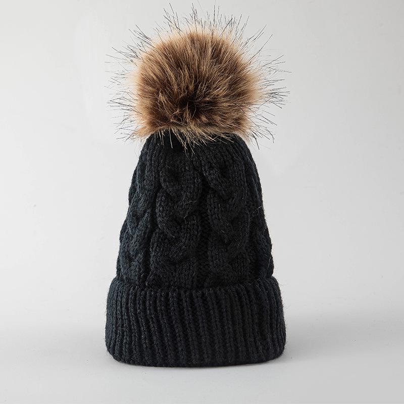Large Pom-Pom Thick Woolen Beanie for Women and Children - Trendy Cable Knit Design for Autumn and Winter
