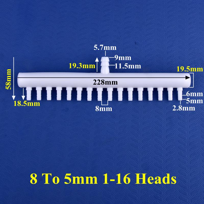 8-5mm 4~20 Head Oxygen Gas Diverter Aquarium Fish Tank Hose Joint Air Pump Oxygenation Distributor Porous Gas Drainage Connector