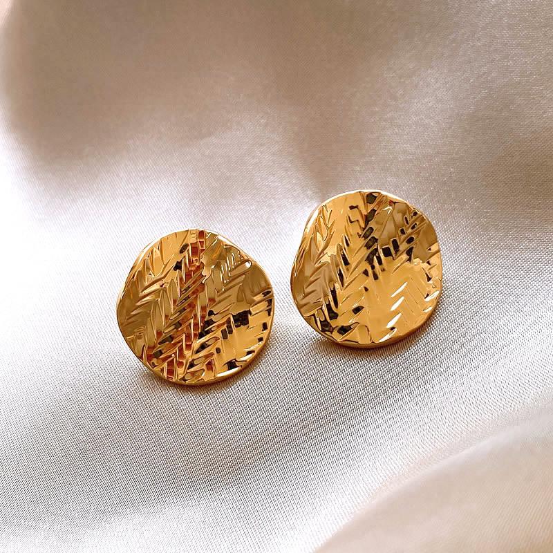 Temperament Stylish Simple Metal Texture Round Stud Earrings Personalized Light Luxury Niche Design Sense Metal Wind Earrings