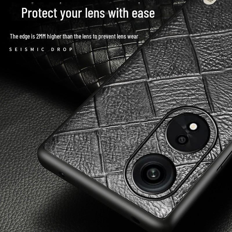 OPPO A1/A2Pro Rindsleder Diamantmuster Echtlederhülle - Rundumschutzhülle für A1 Vitality Version