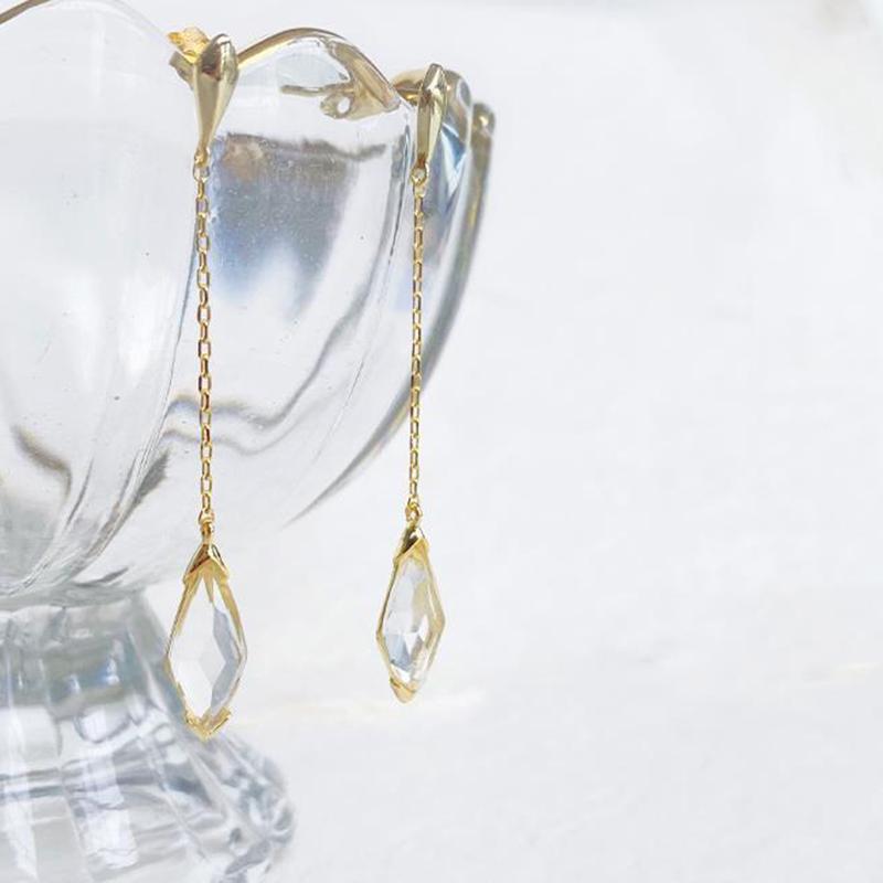 New Design Diamond White Crystal Water Drop Women'S Long Earrings Elegant Charm Exquisite Light Luxury Jewelry