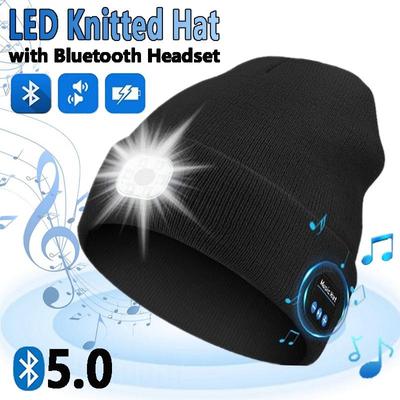 LED-Leuchtmütze, Bluetooth-Kopfhörer, Mütze, kabellose Musik, Winter-Strickmütze, warme Mütze für Outdoor-Sport, Radfahren