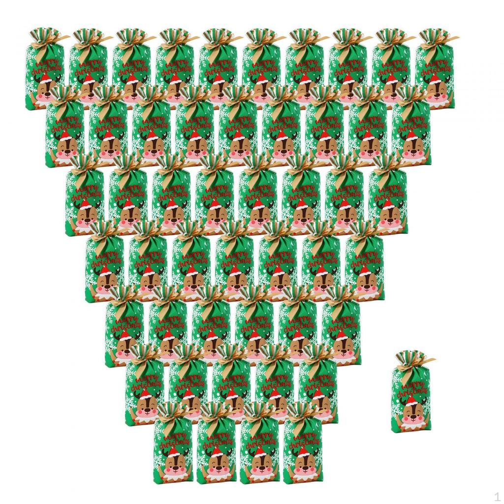 50 Pieces Gift Bags Candy Christmas Present for Gifts with Ribbon Xmas Holiday Cookie