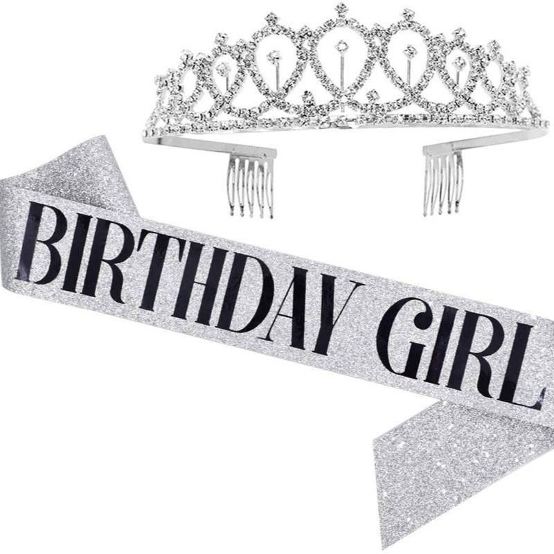 Set Scintillante di Fascia e Tiara di Compleanno per la Ragazza del Compleanno Speciale Set Corona per Donne Ragazze Decorazione Festa Bomboniera Regalo