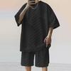 2024 Men's Jacquard Plaid Short-Sleeve T-Shirt and Loose Fit Casual Shorts Set