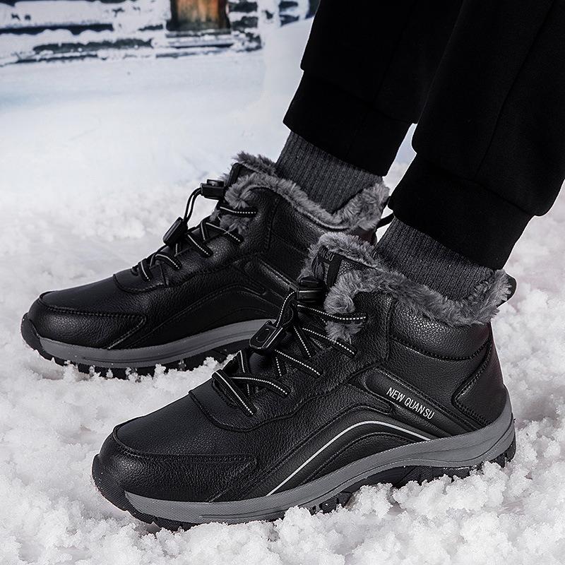 Winter high-top outdoor cotton shoes men's shoes fleece thickened warm walking shoes non-slip leather shoes for the elderly