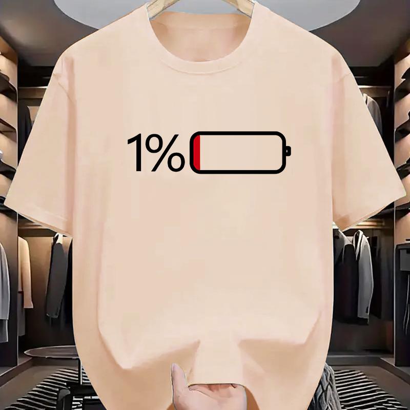 Battery Low Print Tee Shirt For Unisex Casual Short Sleeve Tshirt For Summer Spring Fall Funny Graphic Tops Streetwear As Gifts