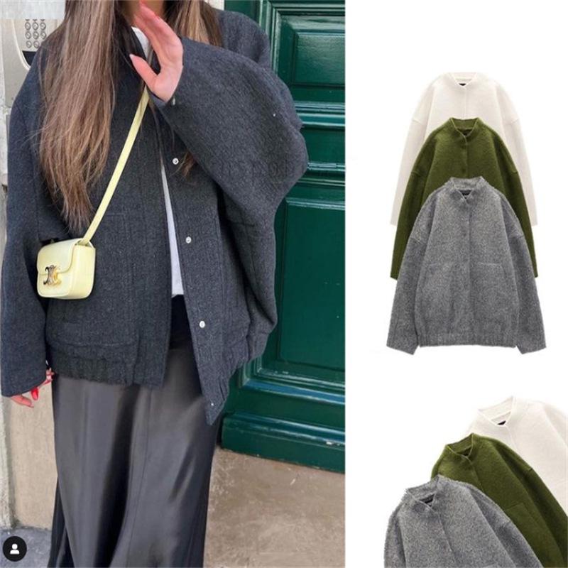 Spring 2023 Women's Casual Loose Workwear Bomber Jacket with Stand Collar Y2K Style
