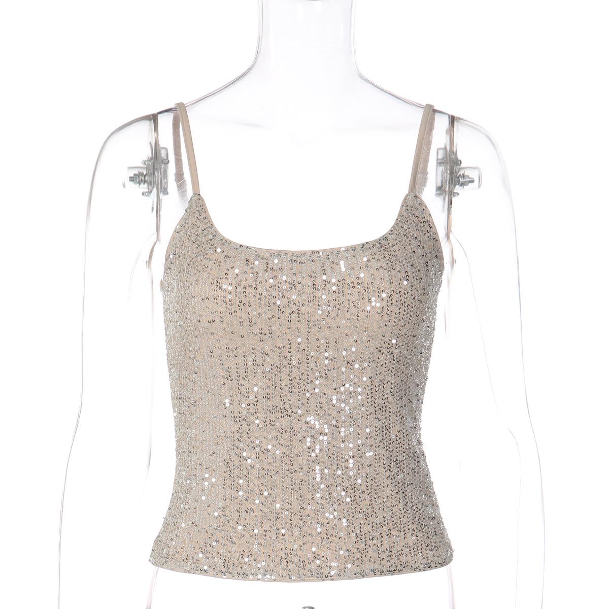 European & American Women s 2026 Summer Sequin Slim Fit Camisole L абрикосовый
