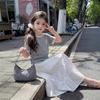Girls' Korean Style Summer Two-Piece Set: Short-Sleeved Top and Bow Sweet Skirt Dress