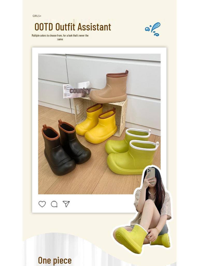 Korean-Style Chunky Heel High-Top Rain Boots for Women - Spliced Candy Color, Thick-Soled Rubber Shoes for All Seasons