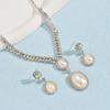 Elegant Crystal-Embellished Pearl Drop Necklace Earrings Set Women Silver-Tone Waterdrop Design Formal Occasion Jewelry