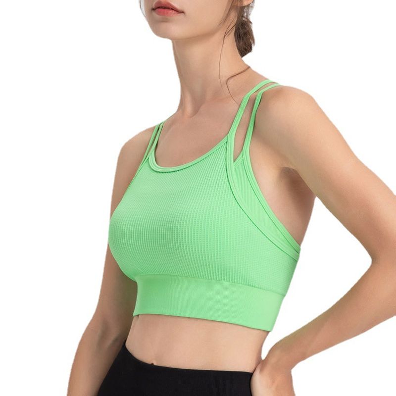 One-Piece Fixed Back Fake Two-Piece Sports Intimates Women's Bubble Wrap Push-up Running Yoga Workout Clothes Bra Vest