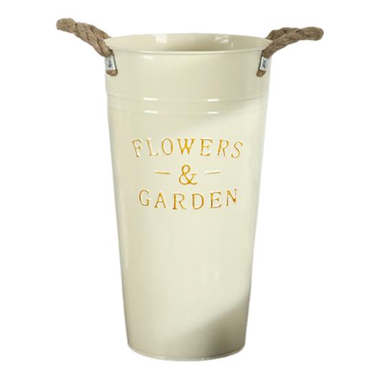 Deep Bucket Vase Galvanized Iron Flower Bucket with Rope Handles Retro Farmhouse Vase for Home Flower Arrangement