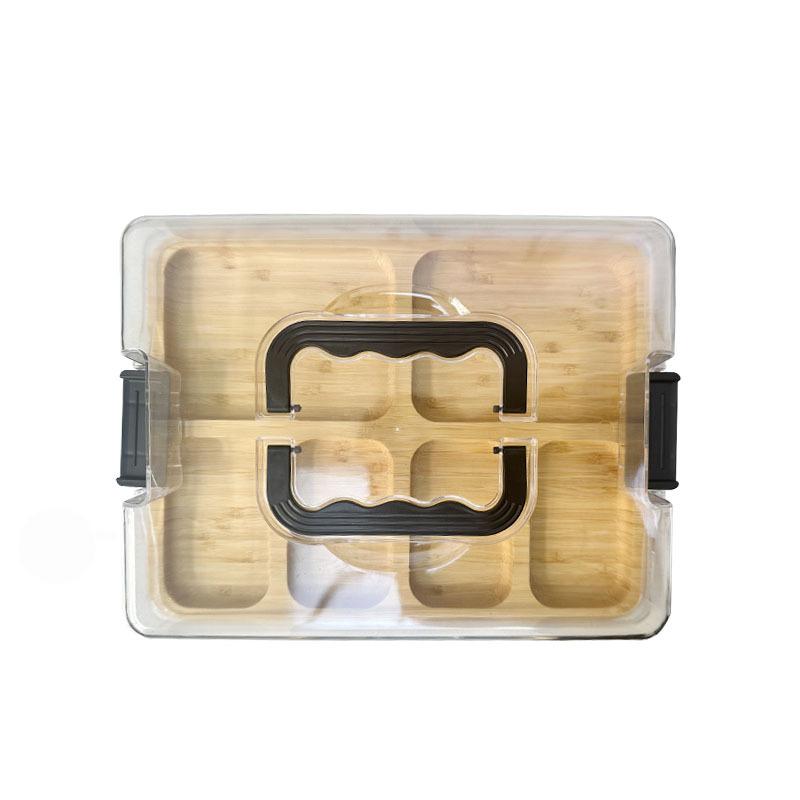 Bamboo Cheese Tray with Transparent Acrylic Lid - Portable Charcuterie Board for Camping Parties Restaurants Snack Serving Tray