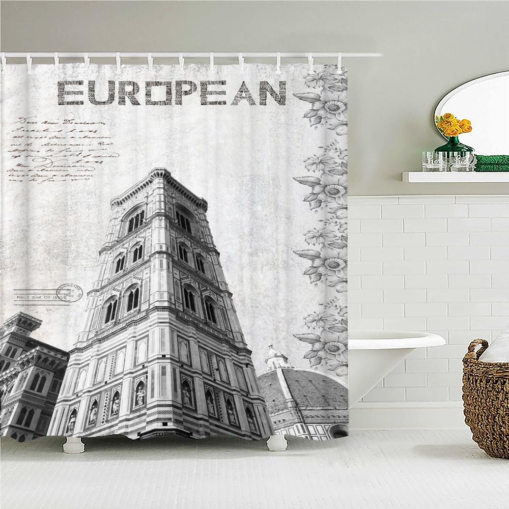Vintage Style Retro landscape Bath Curtain Waterproof Fabric Shower Curtains Bathtub Screen for Bathroom Home Decor