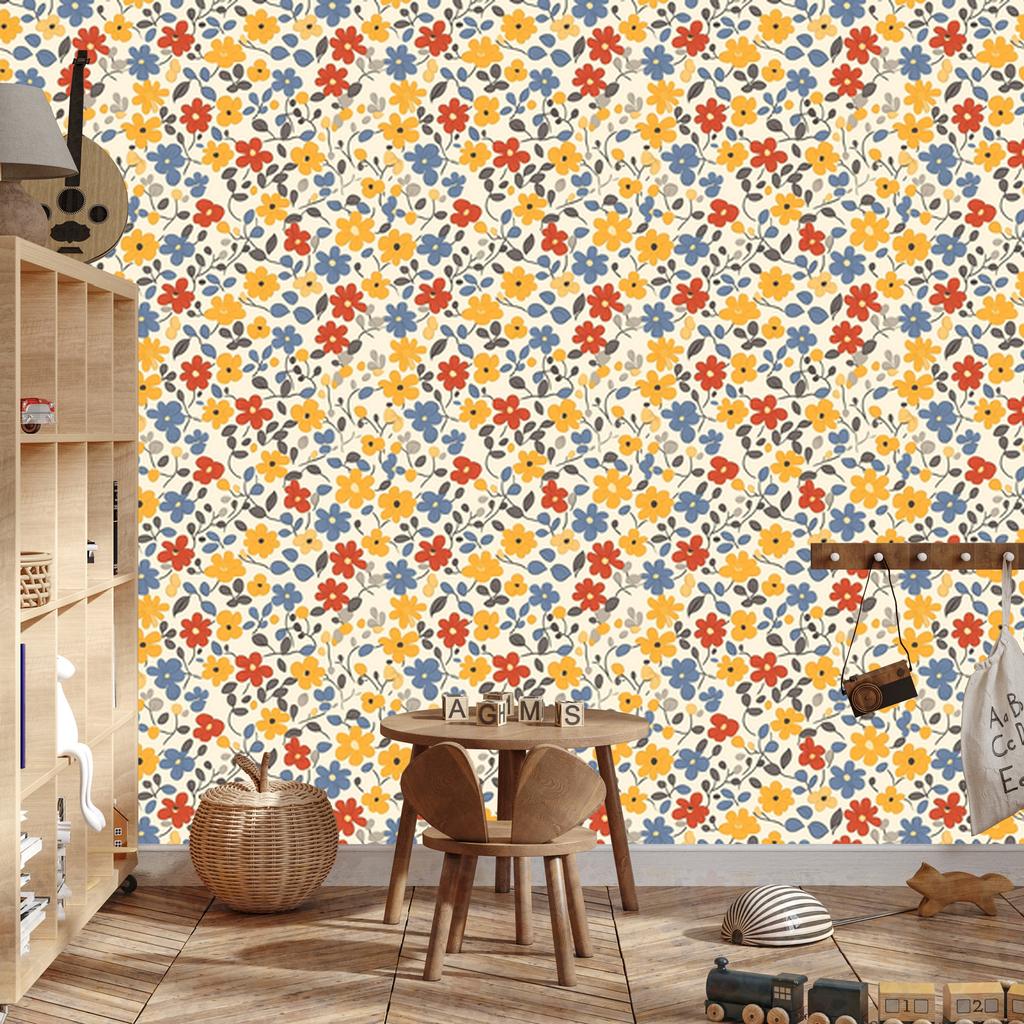 Cottagecore Flowers Wallpaper Cream and Beige for Living Room and Bedroom 50x1000