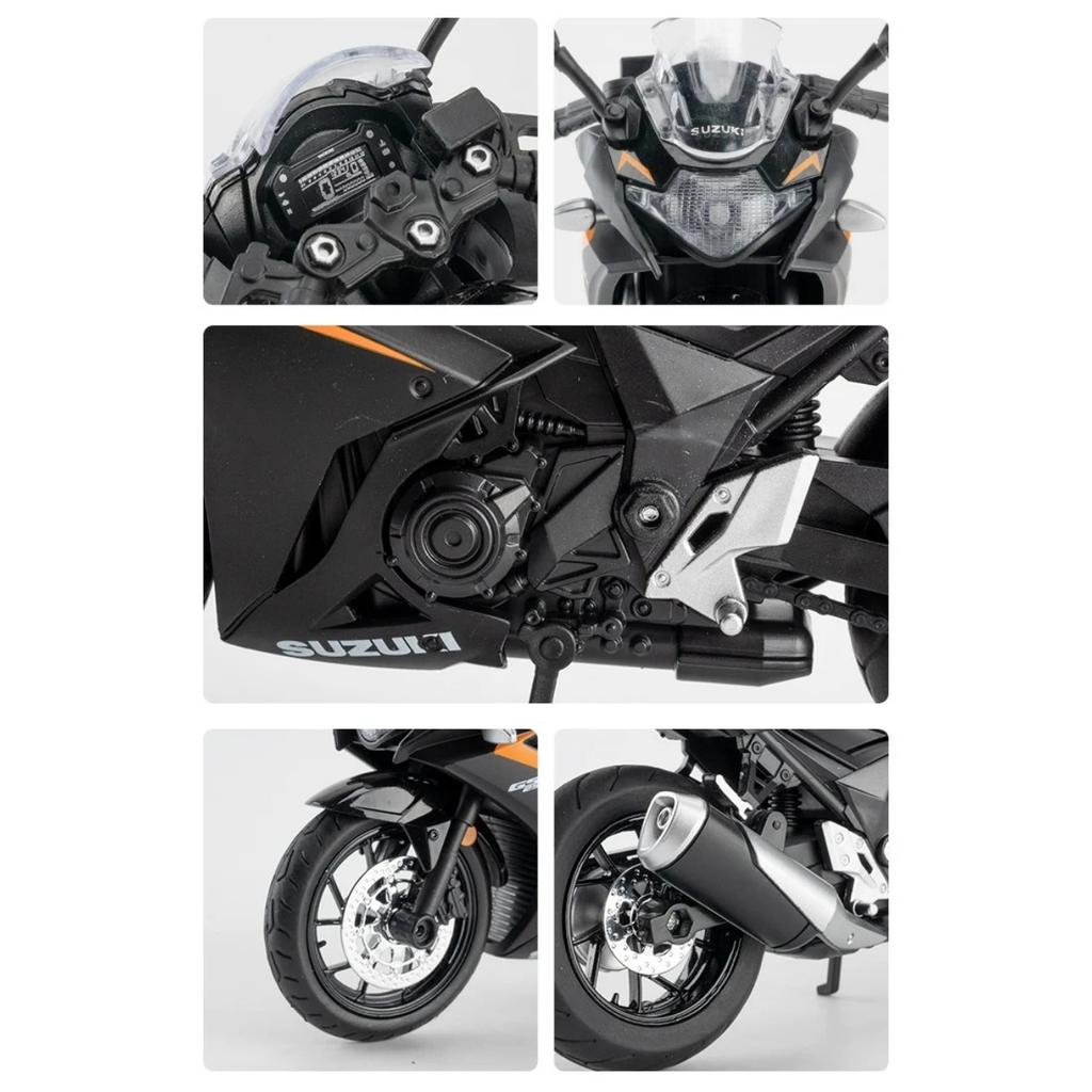 1/12 Scale Suzuki GSX-250R Motorcycle Toy Alloy Diecast Model Sound and Light Toys Rubber Tires Miniature Racing Model Present for Kid