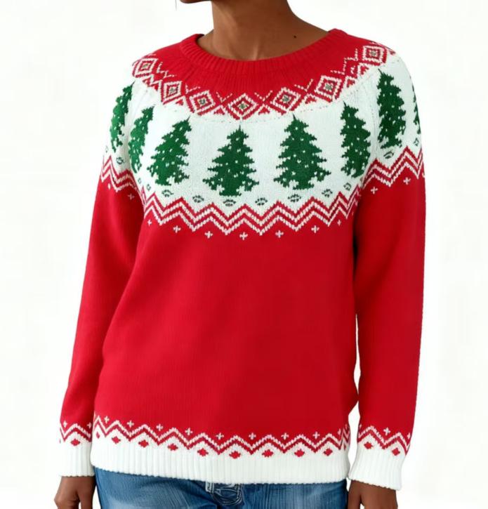 New European & American Women's Christmas Tree Jacquard Sweater