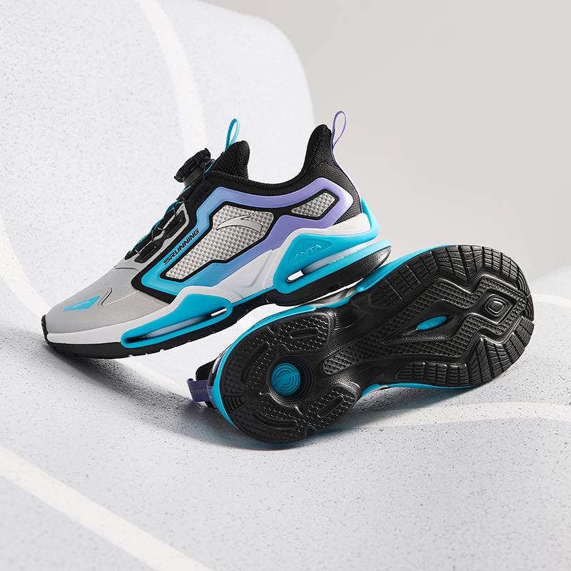 Anta Sapatos de Corrida Infantil de Couro Sintético Moda Teste de Fitness Leve Absorção de Choque Cano Baixo Tênis Infantil Prateado Preto Azul A12435514N-3