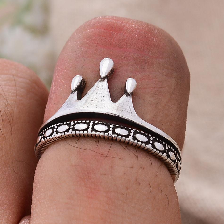 New Arrival Trendy Crown Design Thai Silver Ladies Finger Open Rings For Women Birthday Gift Never Fade
