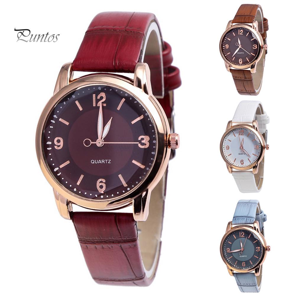 

Puntos Кварцевые женские аналоговые часы с круглым циферблатом и бамбуковым зерном из искусственной кожи