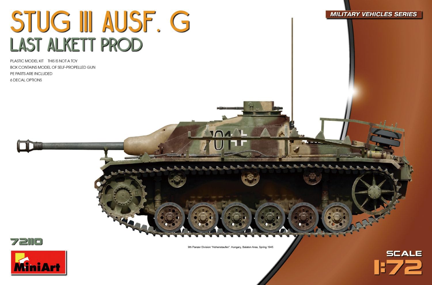 

Miniart Scale WWII German Stug III Alkett Final Production Plastic Model MA72110 1/72 Ausf. G, Kit, серый