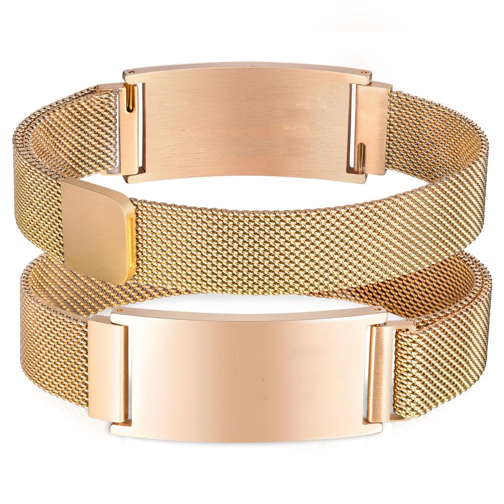 Persoanlized Medical Alert ID Emergency Bracelet, Adjustable Stainless Steel Mesh Chain Free Engrave Bracelets For Women Men