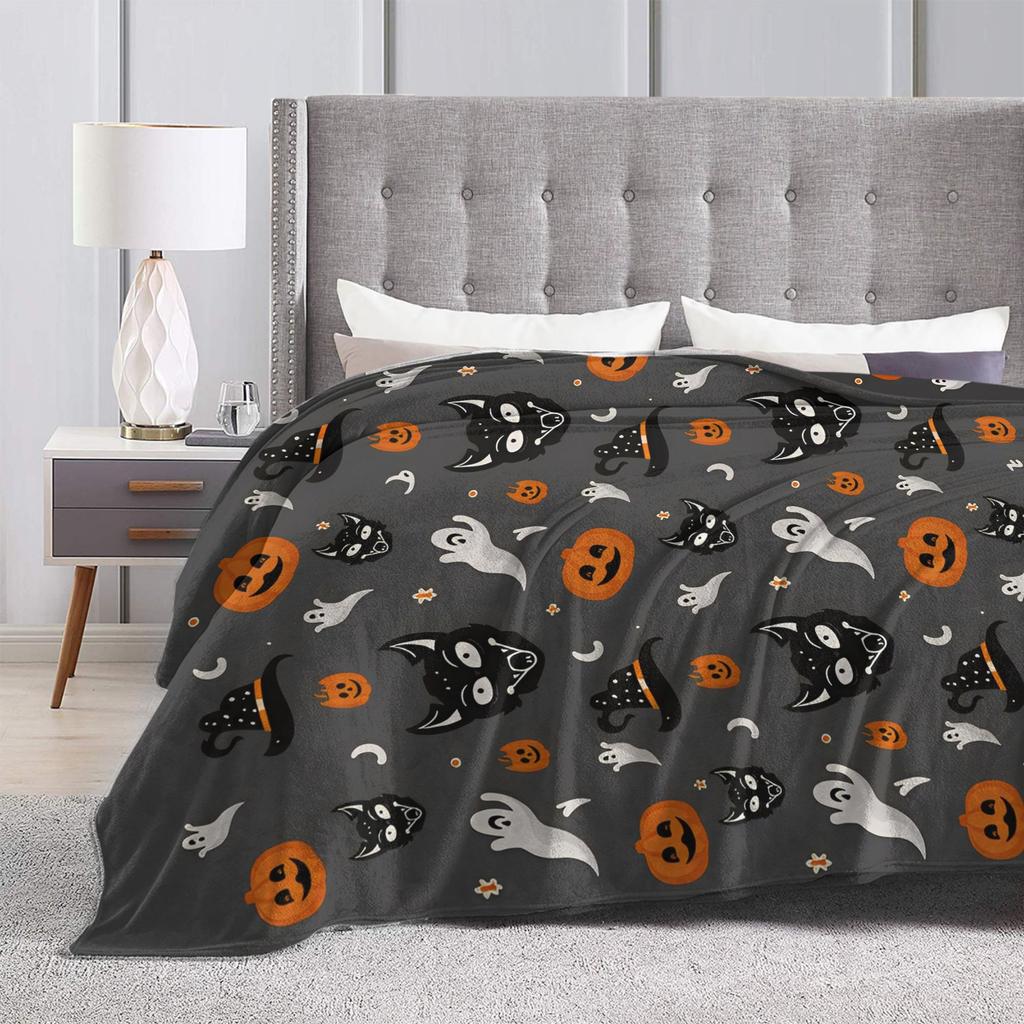 Halloween Blanket Coral Fleece Plush Witch Hat Black Bat Pumpkin Ultra-Soft Throw Blankets for Bedding Office Plush Thin Quilt
