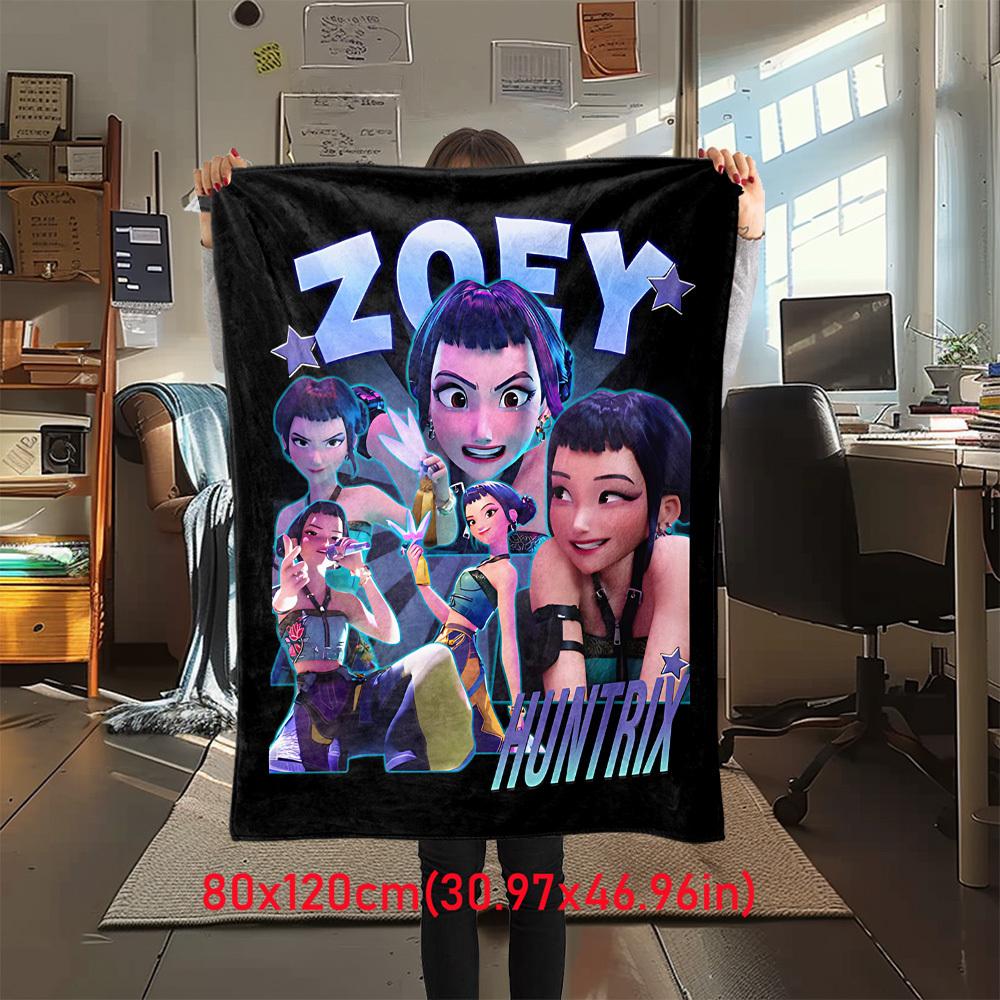 1Pc Zoey HUNTR/X Print Flannel Blanket, Comfortable for All Seasons, Home Decor, Warmth and Comfort, Perfect for Christmas Gifts821095