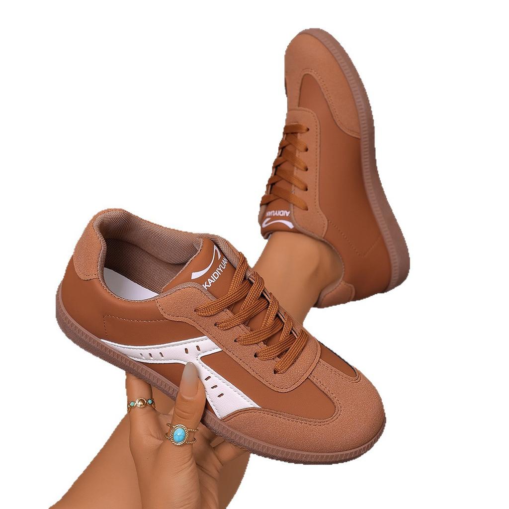 Adidași plat cu contrast de culoare pentru femei, cu talpă moale, cu șireturi, pantofi de mers ușori și confortabili, încălțăminte de modă cu vârf jos