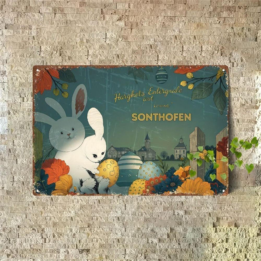 Easter Rabbit Metal Tin Sign Wall Art Decor 20x30cm