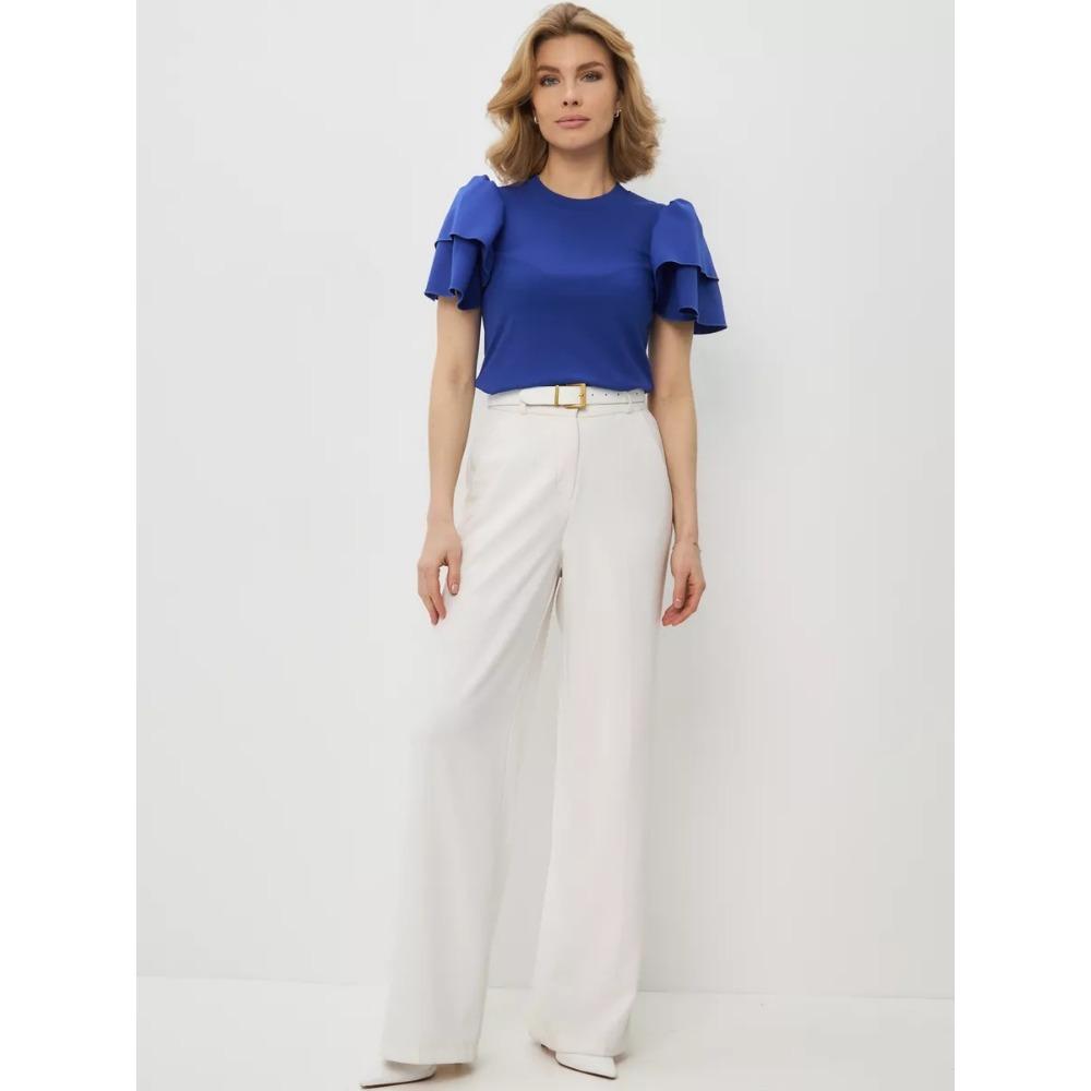 Splicing Chiffon Petal Short Sleeved Round Neck Women's T-shirt Slim Fit and Versatile Casual Top