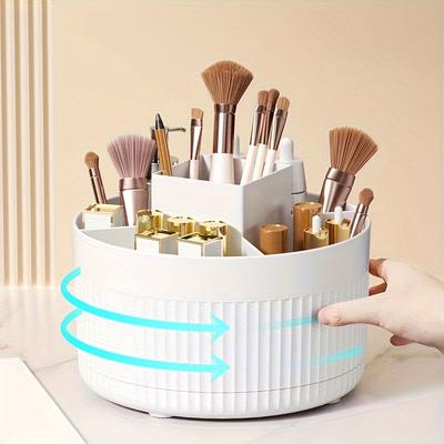 1PC 360° Rotating Makeup Storage Box, Desktop Makeup Organizer, Cosmetic Brush Holder, Lipstick Eyebrow Pencil Holder