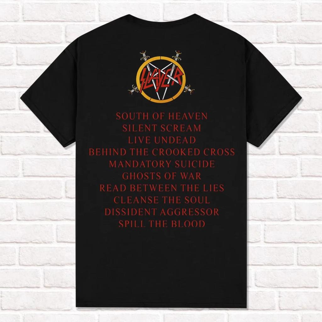 2025 Slayer Black T-Shirt South of Heaven 1988 Thrash Metal Heavy Metal T Shirt Tees Tops Unisex Cotton Short Sleeve High Street