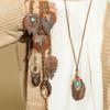 7ks Boho Dlouhý Náhrdelník Set Hnědý Přívěsek Náhrdelníky Řetízek na Svetr Tyrkysový Design s Mušlí Kmenové Šperky Party Dekorace Zvedáky