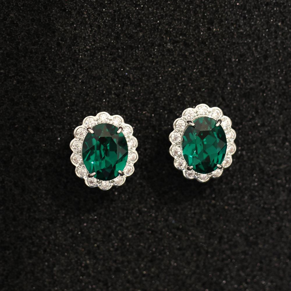 Classic retro versatile three-color crystal oval stud earrings, elegant temperament 925 silver needle stud earrings, women s accessories