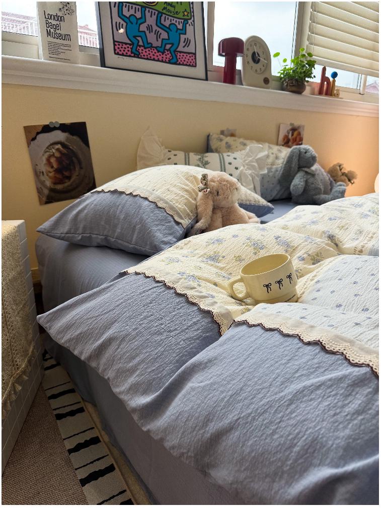 Korean Soft Crinkled Gauze Lace 4-Piece Bedding Set