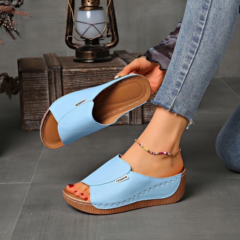 Large-sized Thick-soled Casual Slipper Women's Shoes 2025 New Style Wide Band Simple and Fashionable Fish-mouth Wedge Heel Slipper