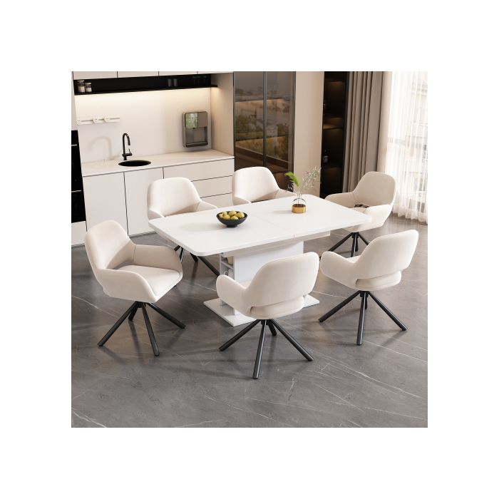 Chaise de salle à manger - MUVOE - Moderne - Pivotante - Velours beige - Avec accoudoirs