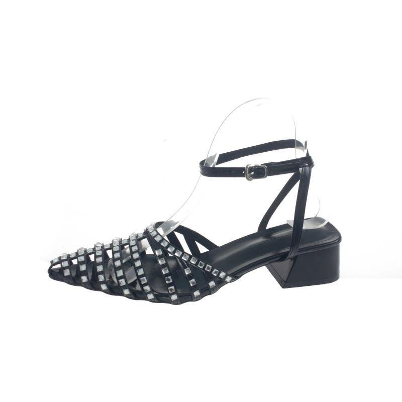 

Летние босоножки с острым носком, украшенные кристаллами, женская обувь, модные женские кожаные туфли-лодочки, свадебные туфли на высоком каблуке 40 чёрный