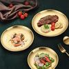 Stainless Steel Metal Dining Disc Round Bone Spitting Dish High Quality Shallow Tray Gold Silver Fruit Meat Tableware