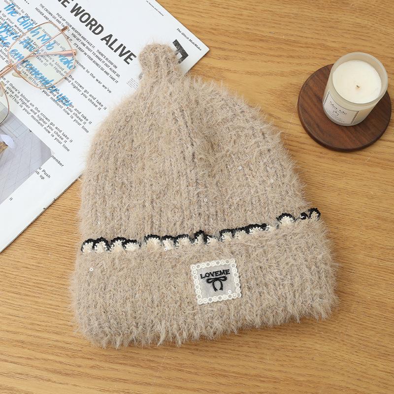 Women's Cold-proof Plush Hat Autumn and Winter Fashion Plush Thickened Thermal Hat Big Head Circumference Pullover Hat