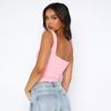 Dames T-shirt Lente Slim Fit Patchwork Cropped met Vierkante Hals en Lichte Plooitjes, Europese & Amerikaanse Stijl.