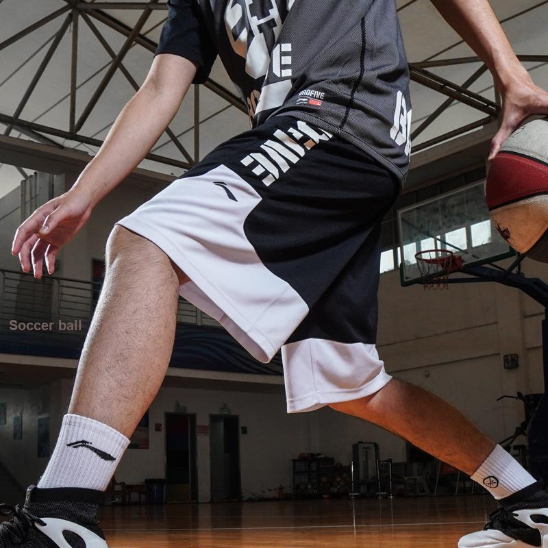 Li-Ning Badfive Basketball Series Letter Print Quick-Dry Spliced Sports Shorts Men Bottoms Black AAPS127-1